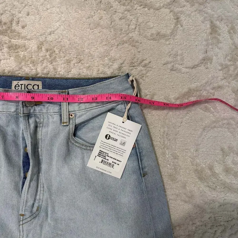 Etica Marley Ultra High Rise Baggy Jeans Light Wash Size 29 Wide‎ Leg NWT